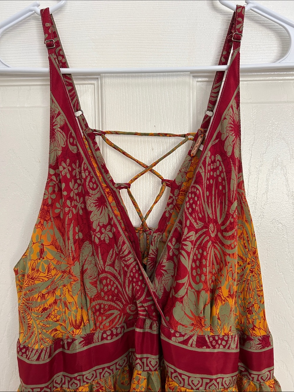Free People Mustard Maxi Dress with Burgundy Trim - Picture 3 of 7